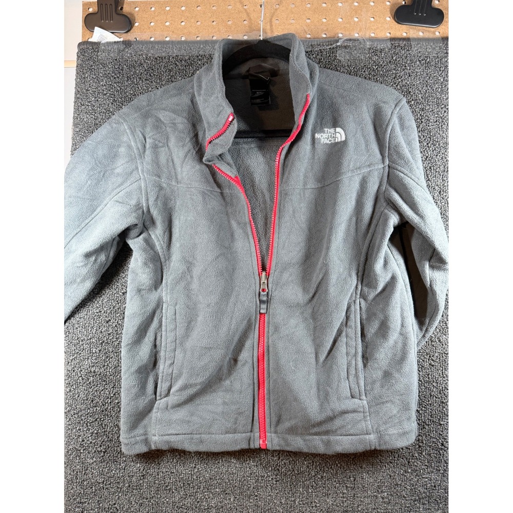 The North Face Fleece Jacket Boys Medium 10/12 Gray Red Full Zip Mock Neck